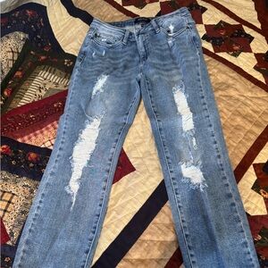 Judy Blue Light Blue Distressed Straight Leg Jeans
